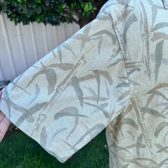 Geoffrey Beene Hawaiian Shirt Tan Linen Blend Tropical Bamboo Men's Size Large - Picture 5 of 8